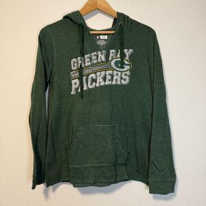 Green Bay Packers NFL V Neck Fleece Hooded Sweatshirt Size Large
